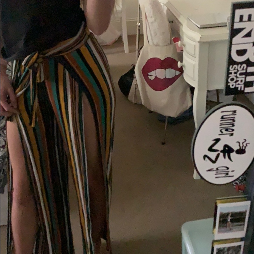 WORN ONCE striped cover up pants w/ full leg slit
